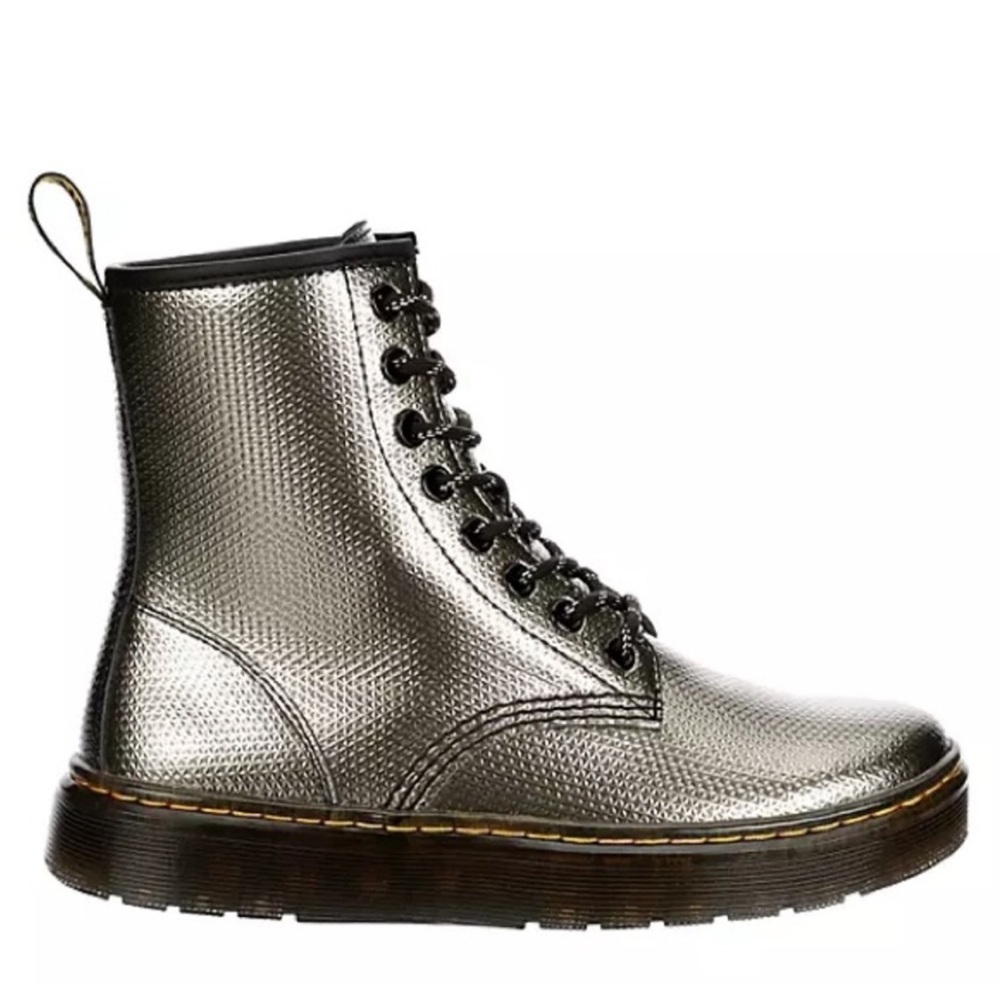 DR. MARTENS WOMENS ZAVALA COMBAT BOOT METALLIC BLACK